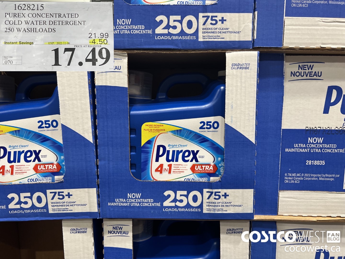 1628215 PUREX CONCENTRATED COLD WATER DETERGENT 250 WASHLOADS ($4.50 INSTANT SAVINGS EXPIRES ON 2022-11-06) $17.49