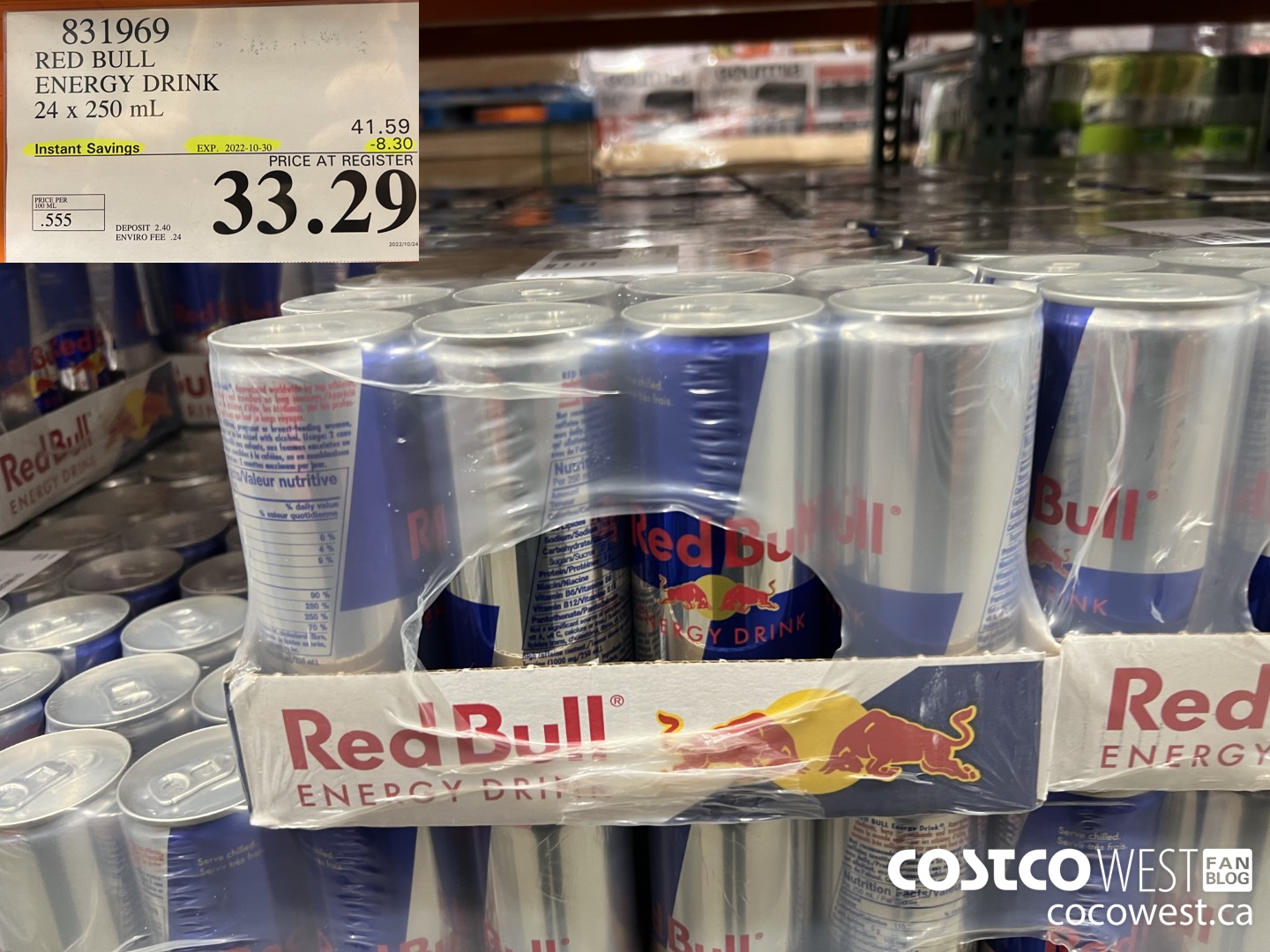 831969 RED BULL ENERGY DRINK 24 X 250 ML ($8.30 INSTANT SAVINGS EXPIRES ON 2022-10-30) $33.29