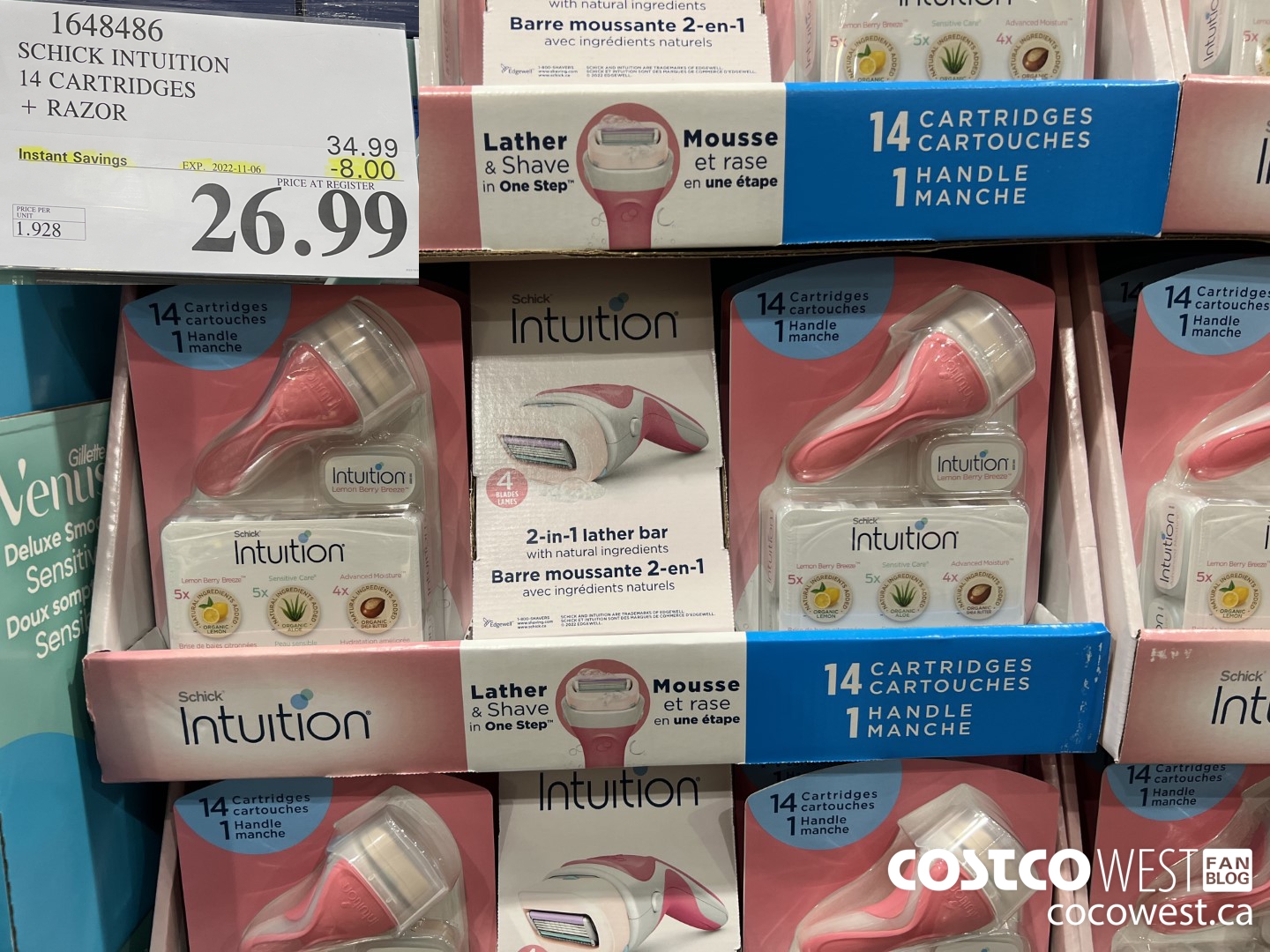 1648486 SCHICK INTUITION 14 CARTRIDGES + RAZOR ($8.00 INSTANT SAVINGS EXPIRES ON 2022-11-06) $26.99