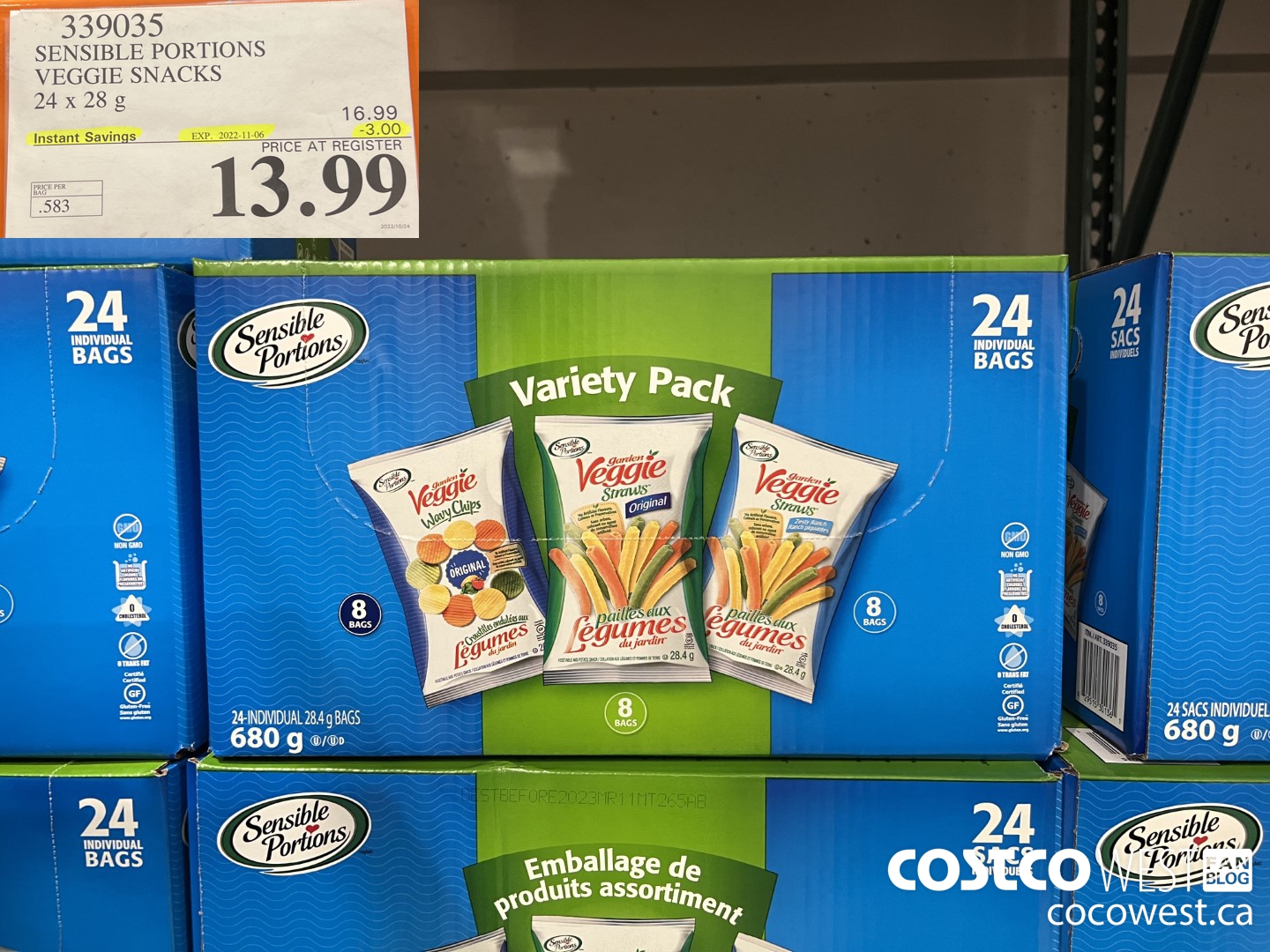 339035 SENSIBLE PORTIONS VEGGIE SNACKS 24 x 28 g ($3.00 INSTANT SAVINGS EXPIRES ON 2022-11-06) $13.99