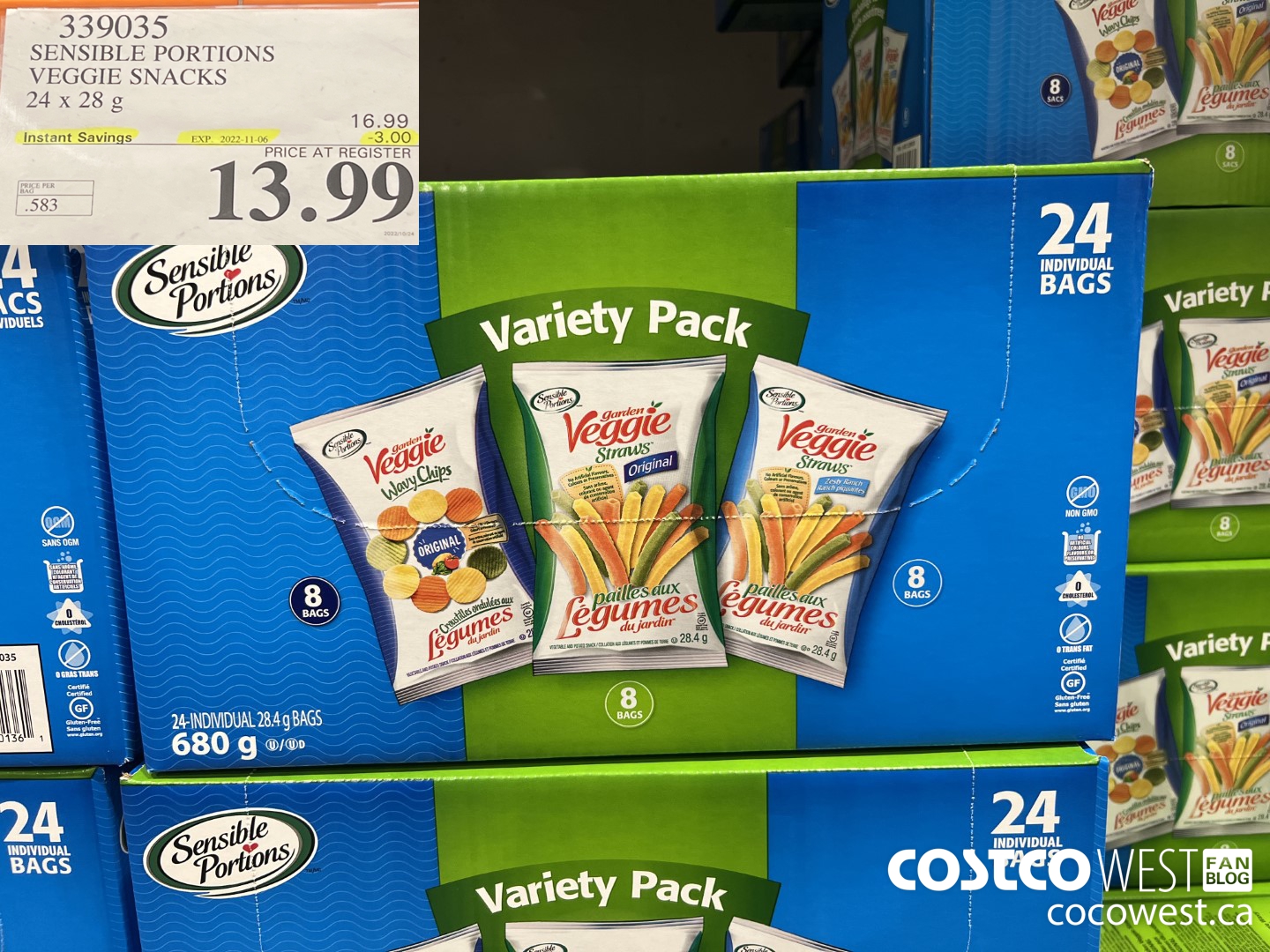 339035 SENSIBLE PORTIONS VEGGIE SNACKS 24 x 28 g ($3.00 INSTANT SAVINGS EXPIRES ON 2022-11-06) $13.99