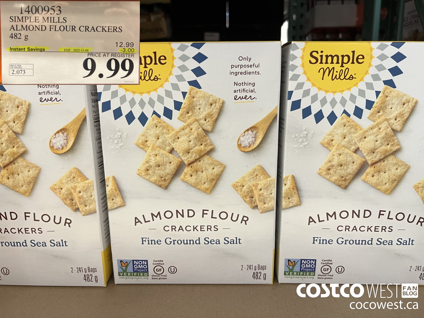 1400953 SIMPLE MILLS ALMOND FLOUR CRACKERS 482 g ($3.00 INSTANT SAVINGS EXPIRES ON 2022-11-06) $9.99