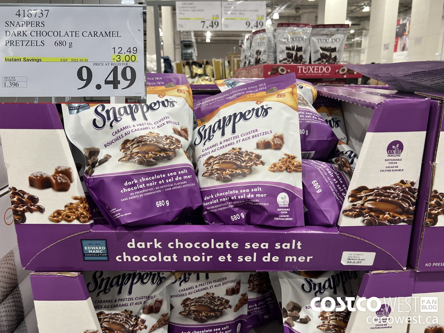 418737 SNAPPERS DARK CHOCOLATE CARAMEL PRETZELS 680 g ($3.00 INSTANT SAVINGS EXPIRES ON 2022-10-30) $9.49