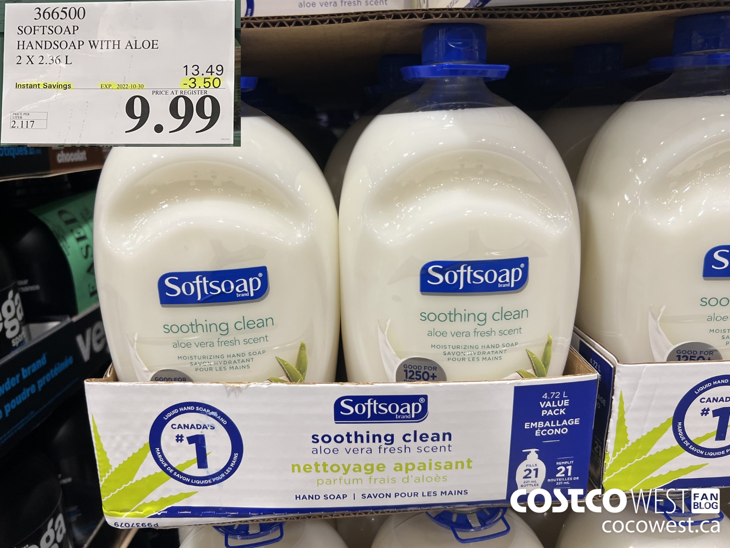 366500 SOFTSOAP HANDSOAP WITH ALOE 2 X 2.36L ($3.50 INSTANT SAVINGS EXPIRES ON 2022-10-30) $9.99