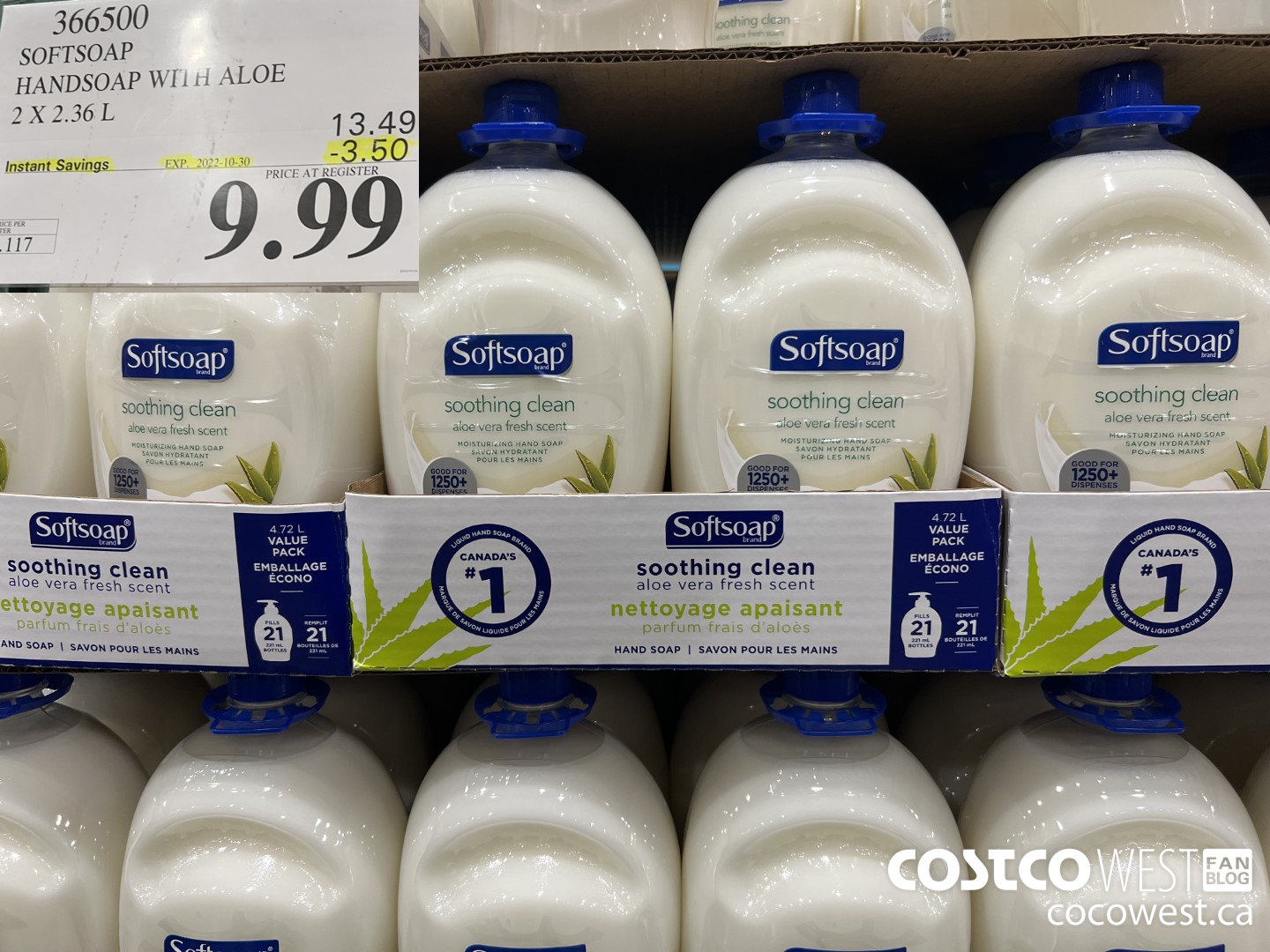 366500 SOFTSOAP HANDSOAP WITH ALOE 2 X 2.36L ($3.50 INSTANT SAVINGS EXPIRES ON 2022-10-30) $9.99