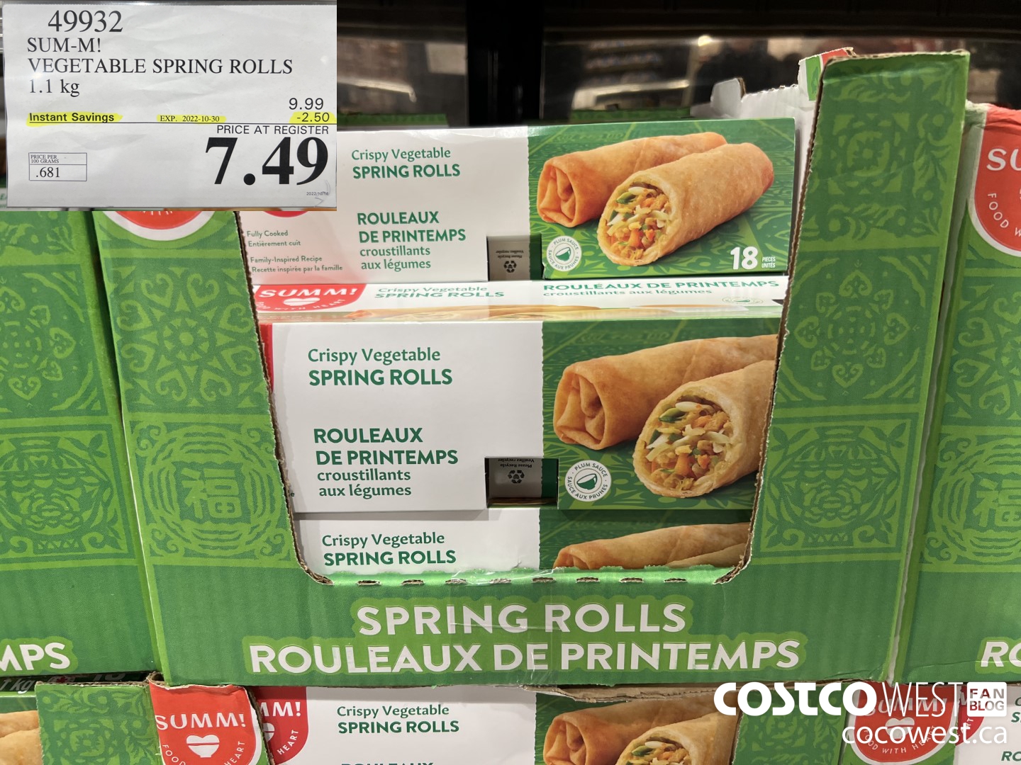 49932 SUM-M! VEGETABLE SPRING ROLL 1.1 kg ($2.50 INSTANT SAVINGS EXPIRES ON 2022-10-30) $7.49