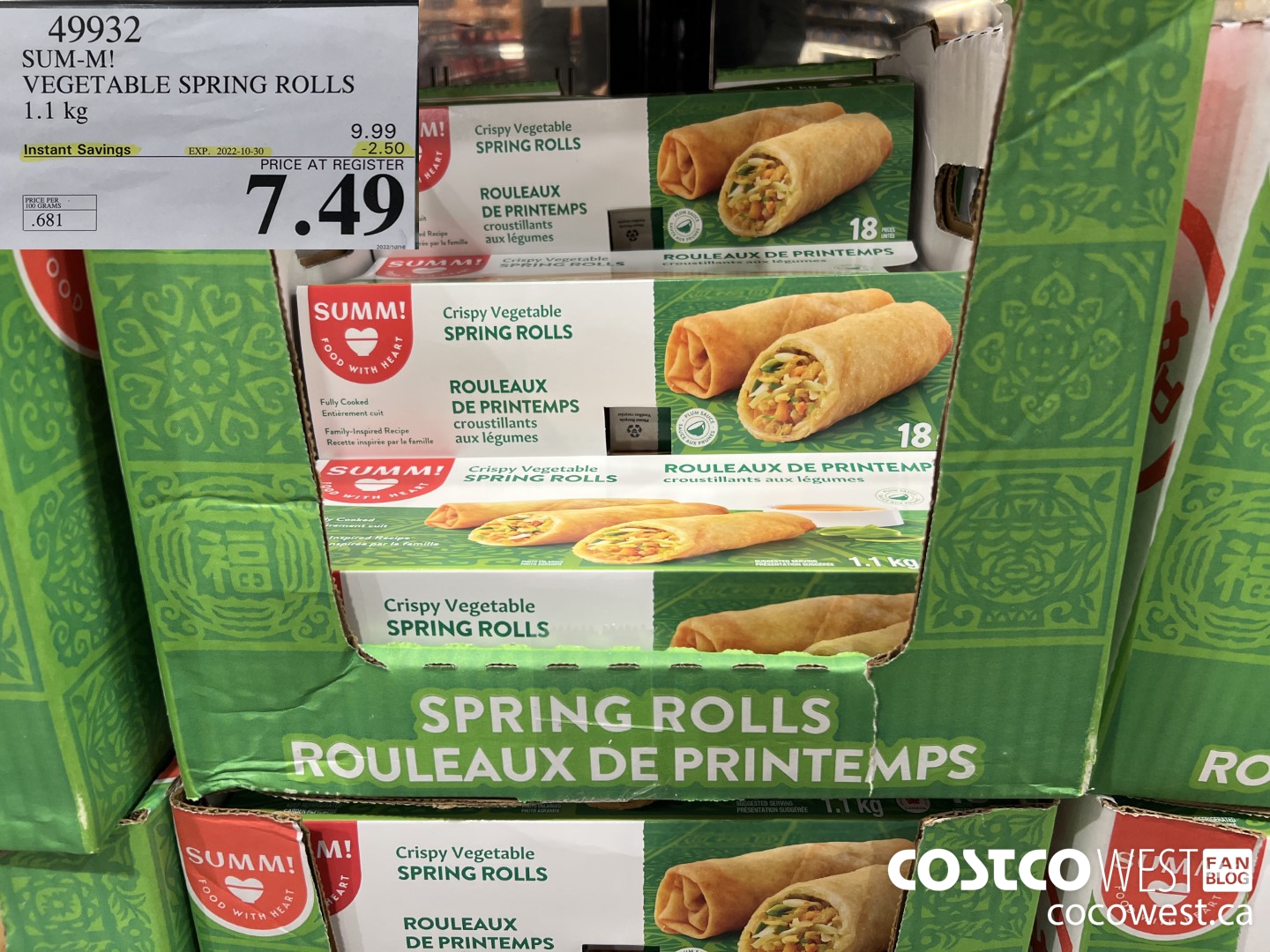 49932 SUM-M! VEGETABLE SPRING ROLL 1.1 kg ($2.50 INSTANT SAVINGS EXPIRES ON 2022-10-30) $7.49