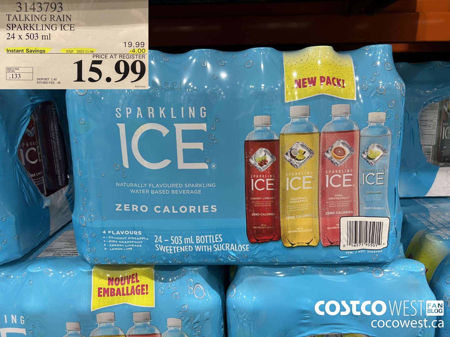 3143793 TALKING RAIN SPARKLING ICE 24 x 503 ml ($4.00 INSTANT SAVINGS EXPIRES ON 2022-11-06) $15.99
