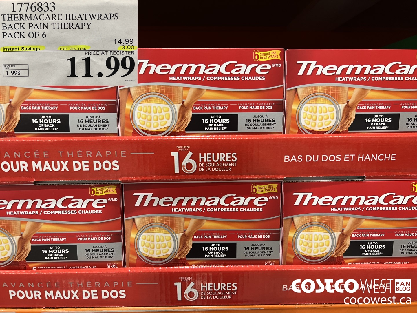 1776833 THERMACARD HEATWRAPS BACK PAIN THERAPY PACK OF 6 ($3.00 INSTANT SAVINGS EXPIRES ON 2022-11-06) $11.99
