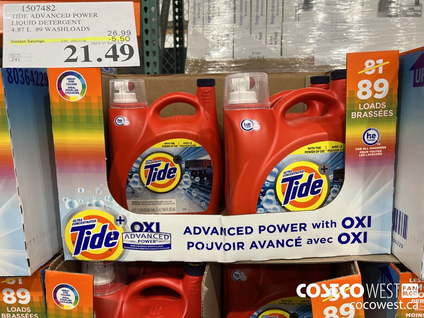 1507482 TIDE ADVANCED POWER LIQUID DETERGENT 4.87 L 89 WASHLOADS ($5.50 INSTANT SAVINGS EXPIRES ON 2022-11-06) $21.49