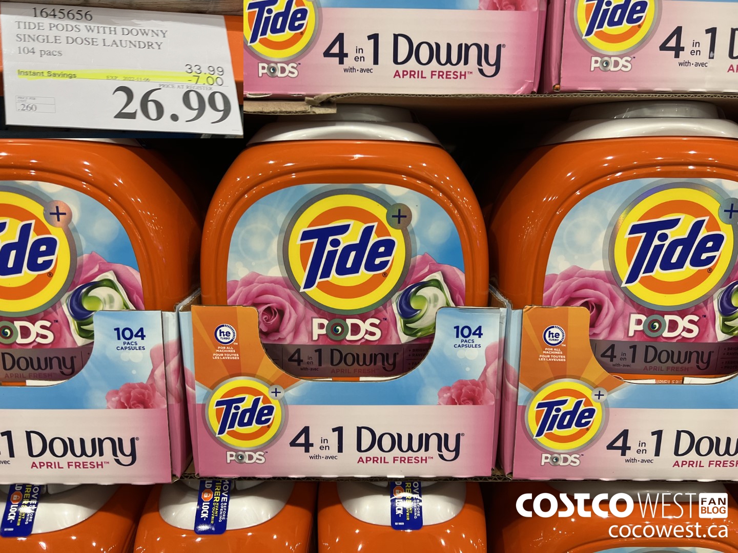 1645656 TIDE PODS WITH DOWNY SINGLE DOSE LAUNDRY 104 PACS ($7.00 INSTANT SAVINGS EXPIRES ON 2022-11-06) $26.99