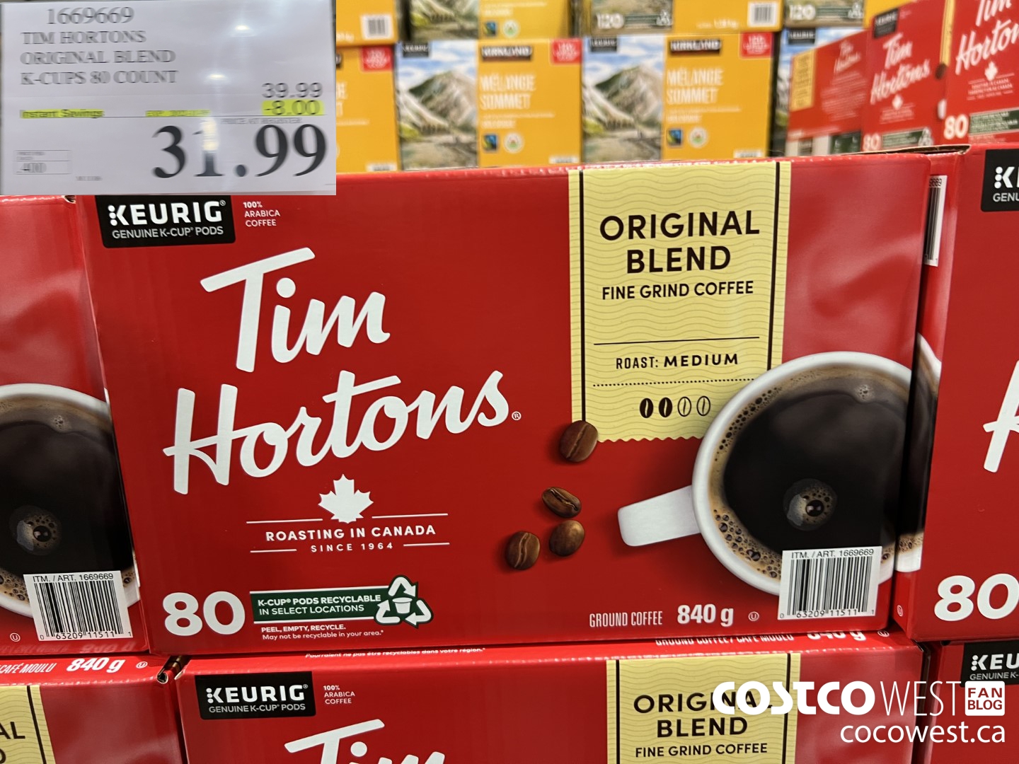 1669669 TIM HORTONS ORIGINAL BLEND K-CUPS 80 COUNT ($8.00 INSTANT SAVINGS) $31.99