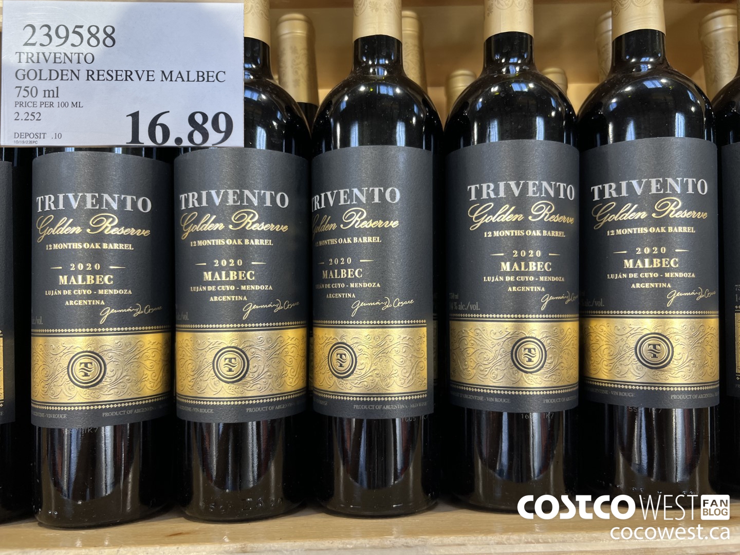239588 TRIVENTO GOLDEN RESERVE MALBEC 750 ML $16.89