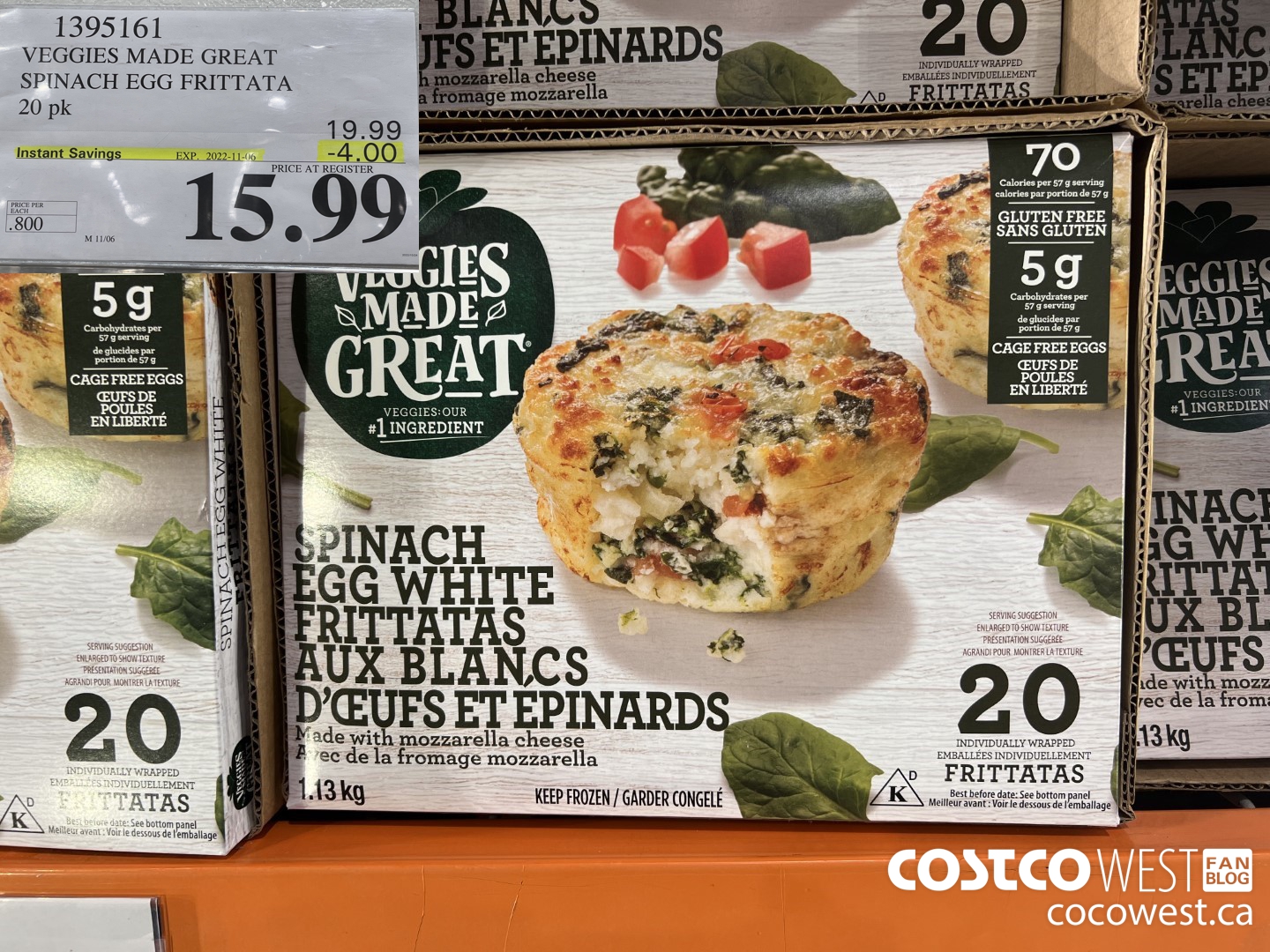 1395161 VEGGIES MADE GREAT SPINACH EGG FRITTATA 20 PK ($4.00 INSTANT SAVINGS EXPIRES ON 2022-11-06) $15.99