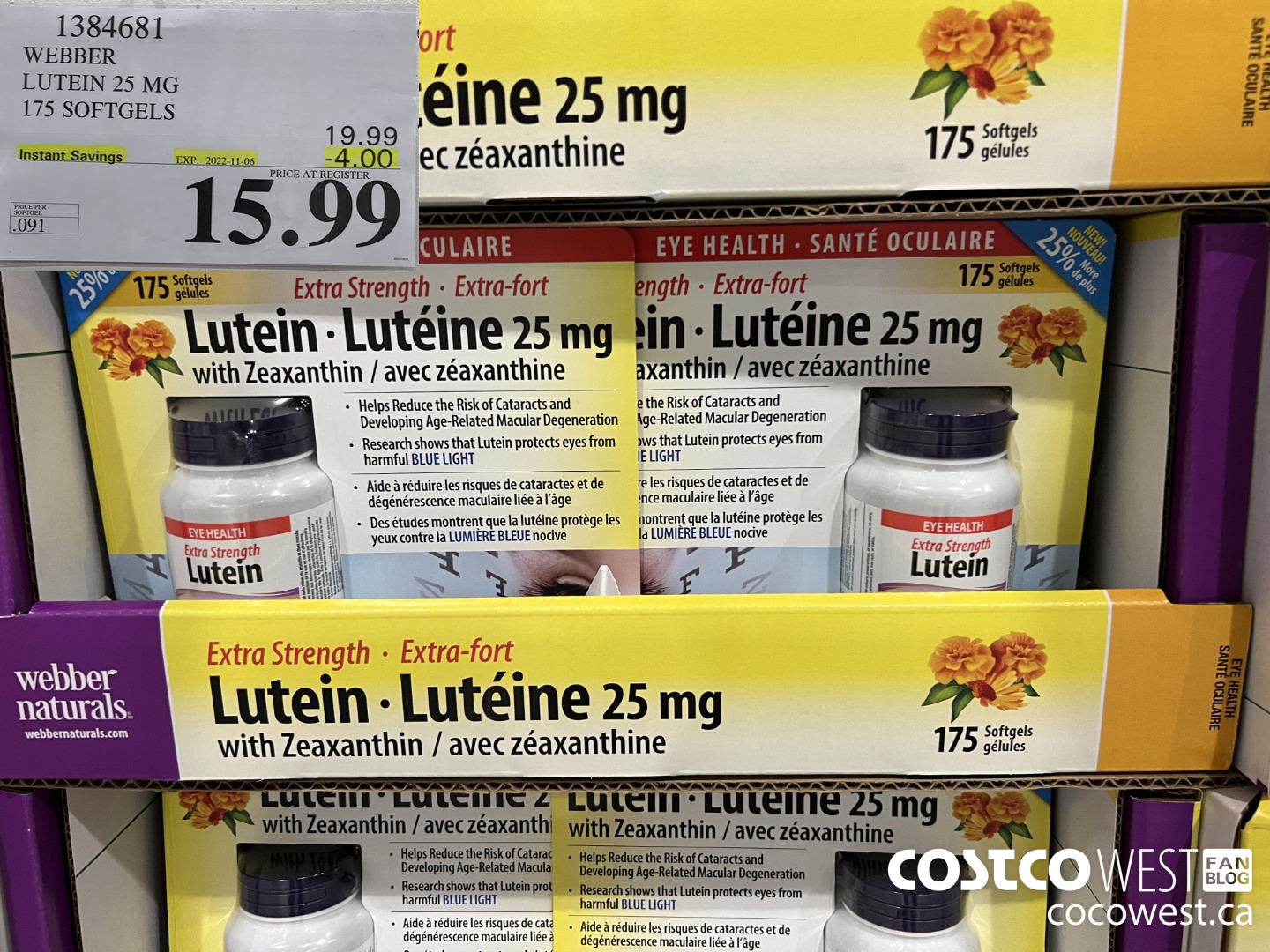 1384681 WEBBER LUTEIN 25 MG 175 SOFTGELS ($4.00 INSTANT SAVINGS EXPIRES ON 2022-11-06) $15.99