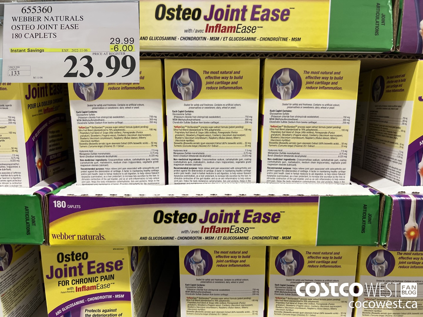 655360 WEBBER NATURALS OSTEO JOINT EASE 180 CAPLETS  ($6.00 INSTANT SAVINGS EXPIRES ON 2022-11-06) $23.99