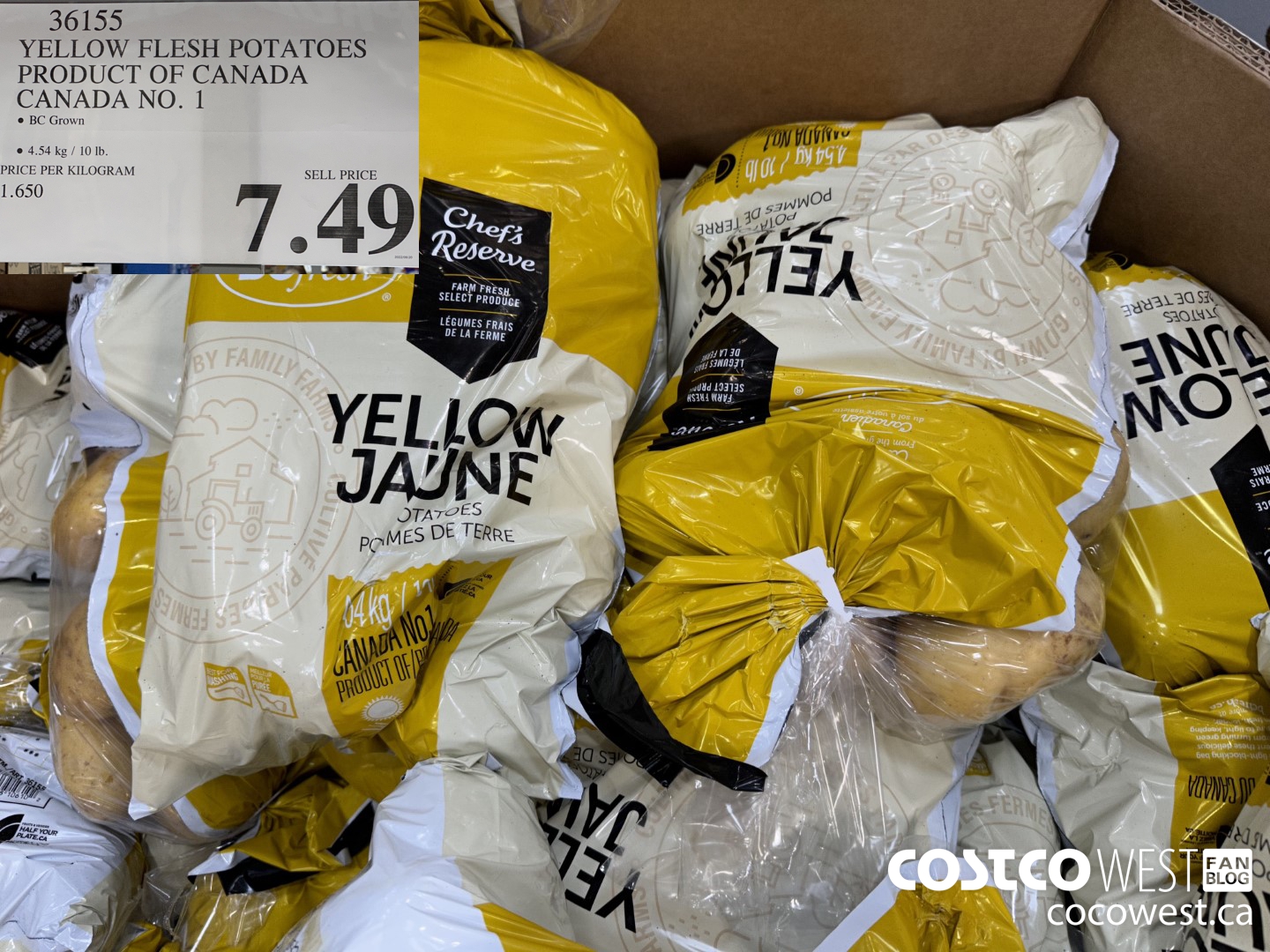 36155 YELLOW FLESH POTATOES PRODUCT OF CANADA CANADA NO. 1 $7.49