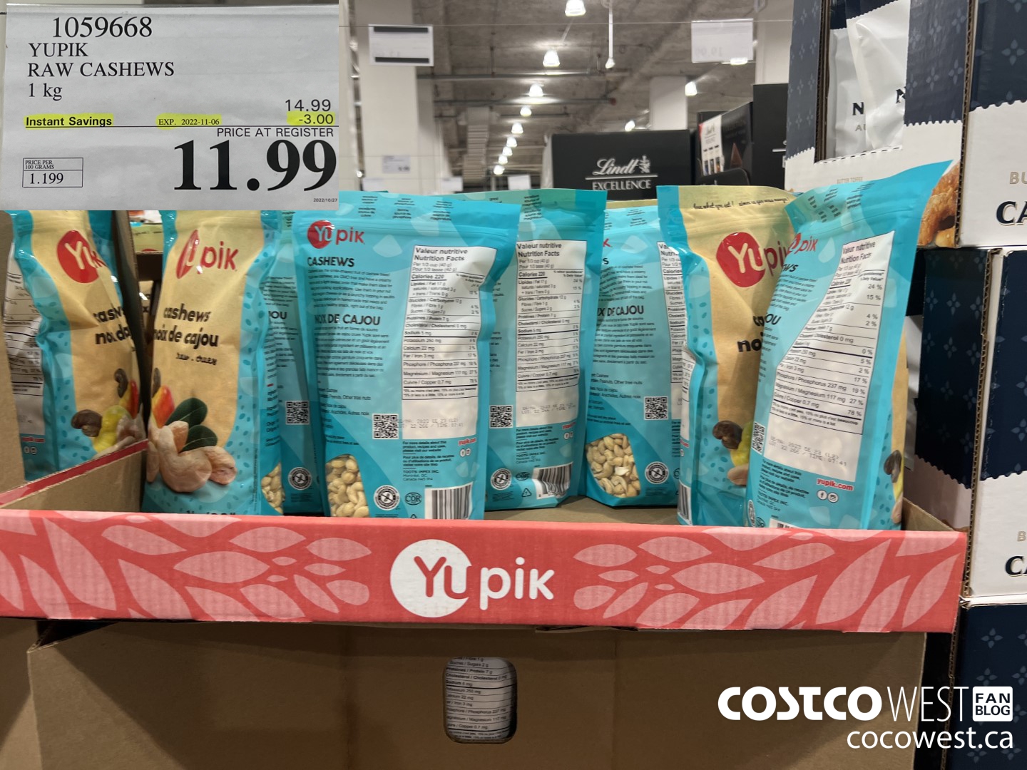 1059668 YUPIK RAW CASHEWS 1 kg ($3.00 INSTANT SAVINGS EXPIRES ON 2022-11-06) $11.99