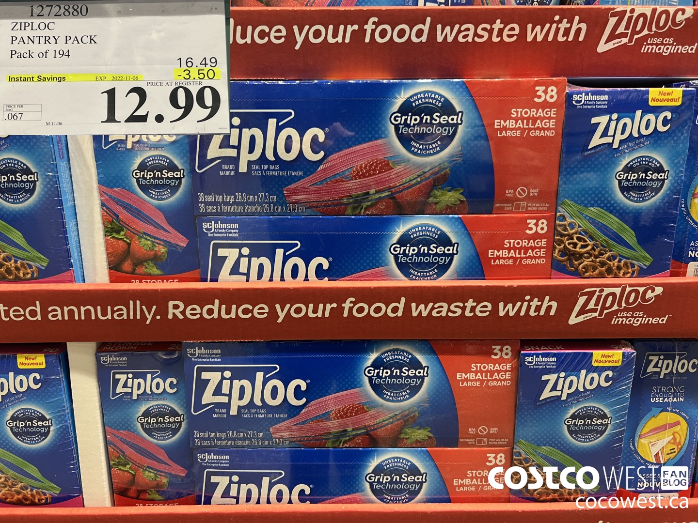 1272880 ZIPLOC PANTRY PACK Pack of 194 ($3.50 INSTANT SAVINGS EXPIRES ON 2022-11-06) $12.99