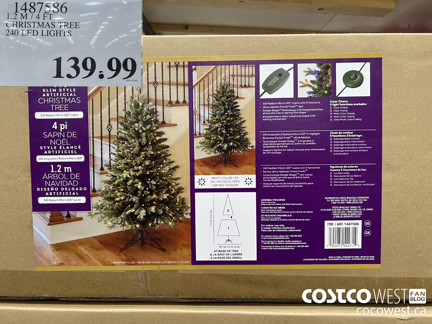 1487586 1.2M/4 FT CHRISTMAS TREE 240 LED LIGHTS  $139.99