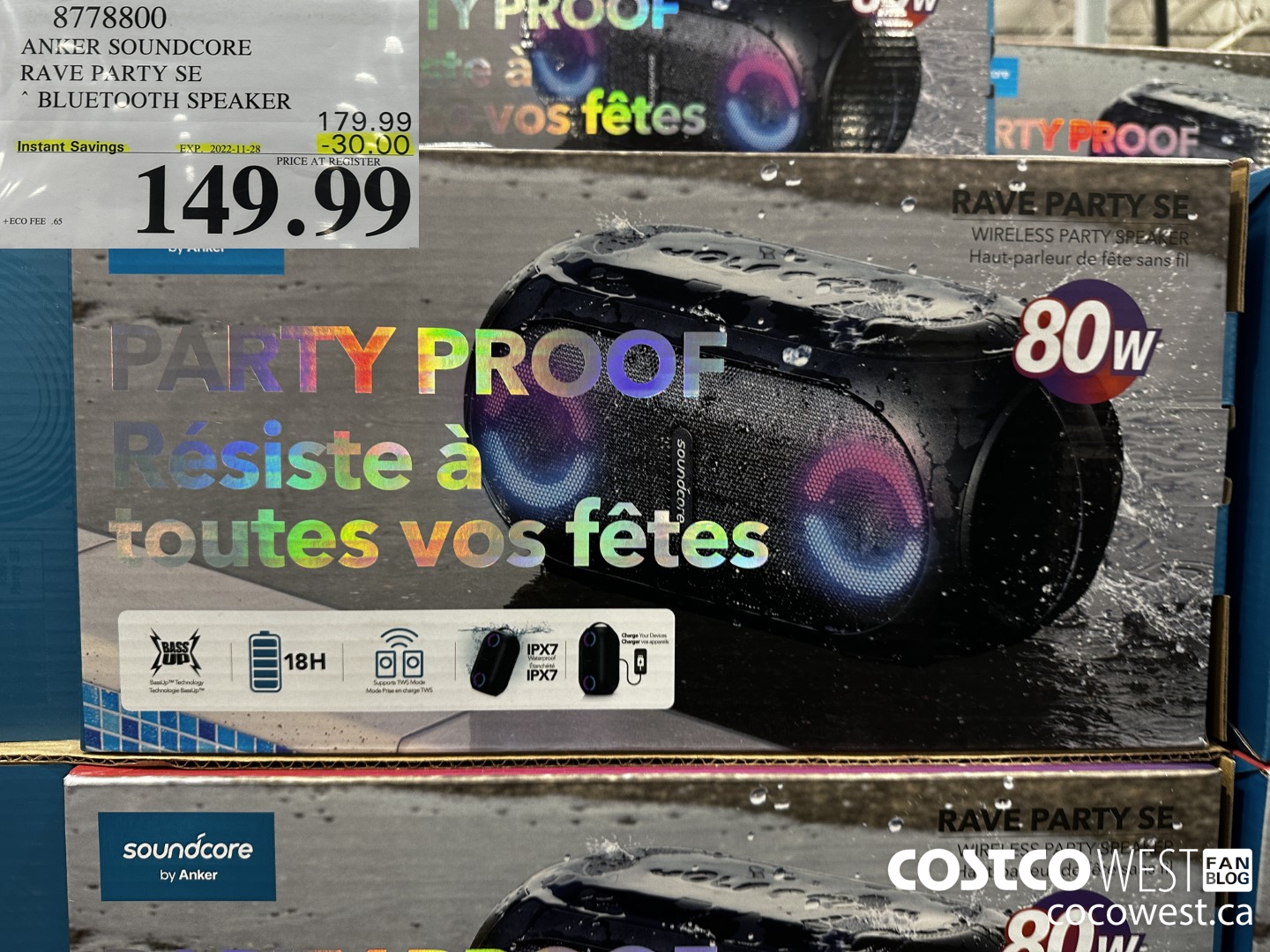 8778800 ANKER SOUNDCORE RAVE PARTY SE BLUETOOTH SPEAKER ($30.00 INSTANT SAVINGS EXPIRES ON 2022-11-28) $149.99