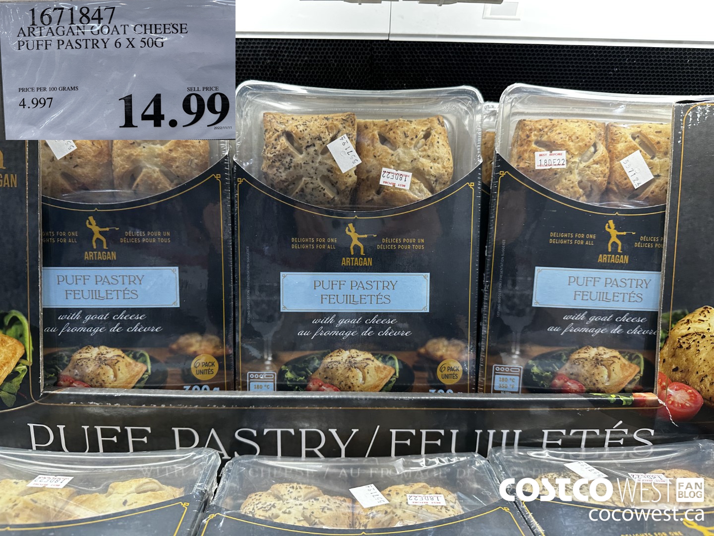 1671847 ARTAGAN GOAT CHEESE PUFF PASTRY 6 X 50G $14.99