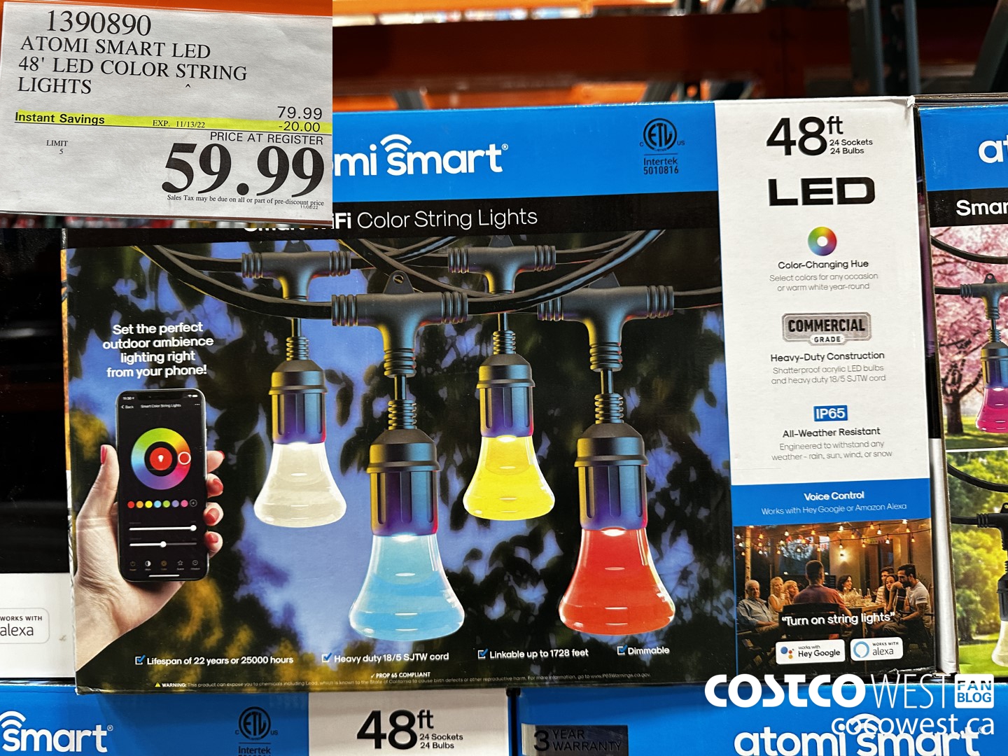 1390890 ATOMI SMART LED 48' LED COLOR STRING LIGHTS ($20.00 INSTANT SAVINGS EXPIRES ON 2022-11-13) $59.99