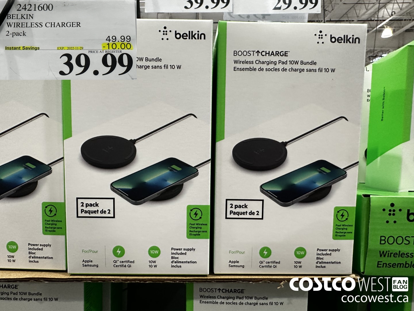 2421600 BELKIN WIRELESS CHARGER 2-PACK ($10.00 INSTANT SAVINGS EXPIRES ON 2022-11-29) $39.99