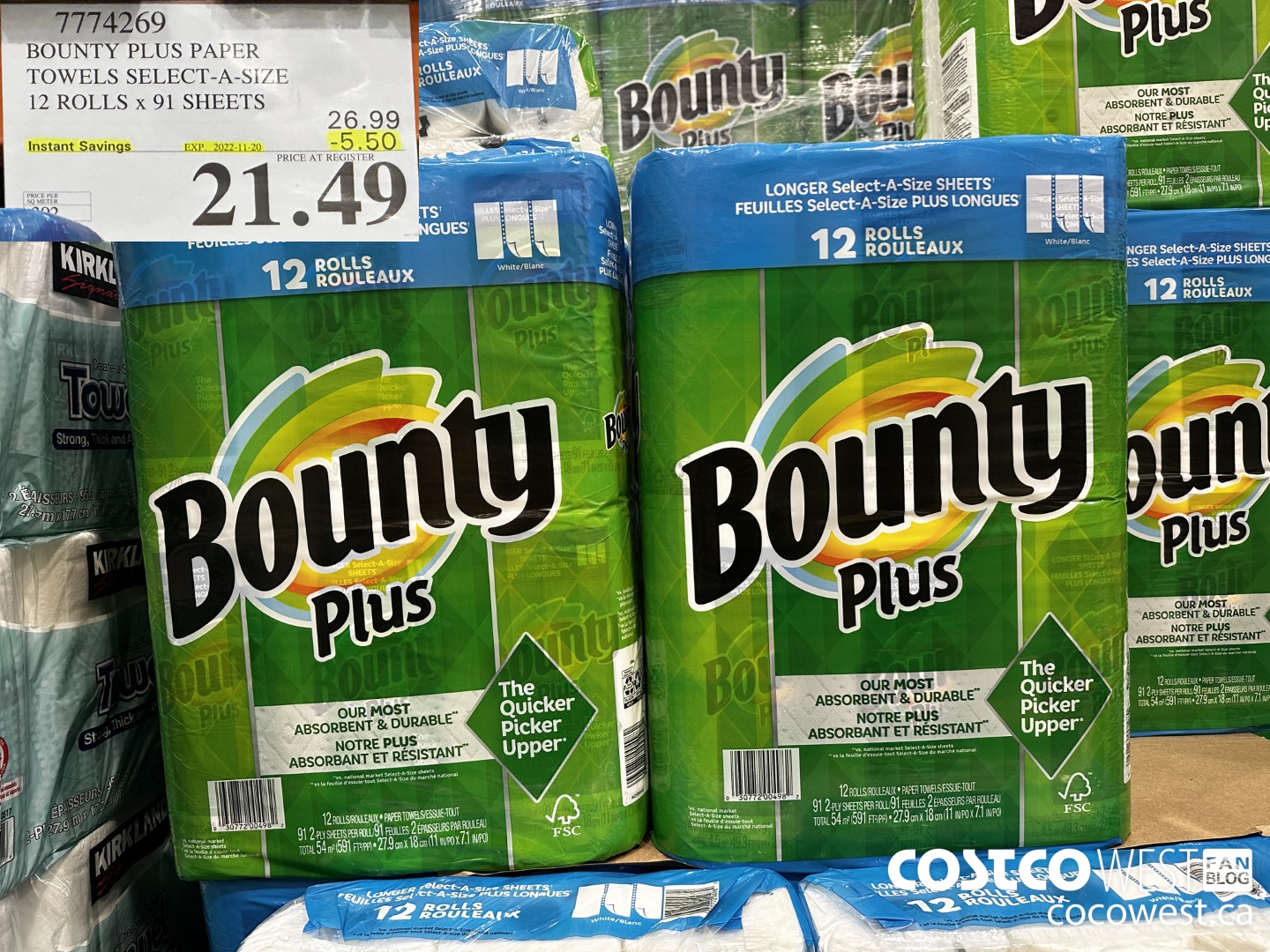 7774269 BOUNTY PLUS PAPER TOWELS SELECT-A-SIZE 12 ROLLS x 91 SHEETS ($5.50 INSTANT SAVINGS EXPIRES ON 2022-11-20) $21.49