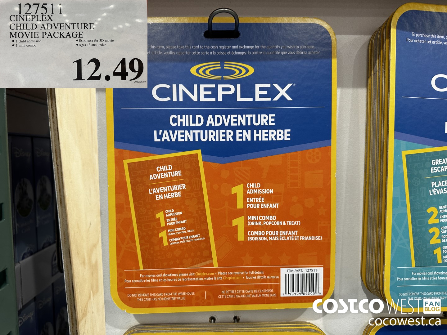 127511 CINEPLEX CHILD ADVENTURE MOVIE PACKAGE $12.49