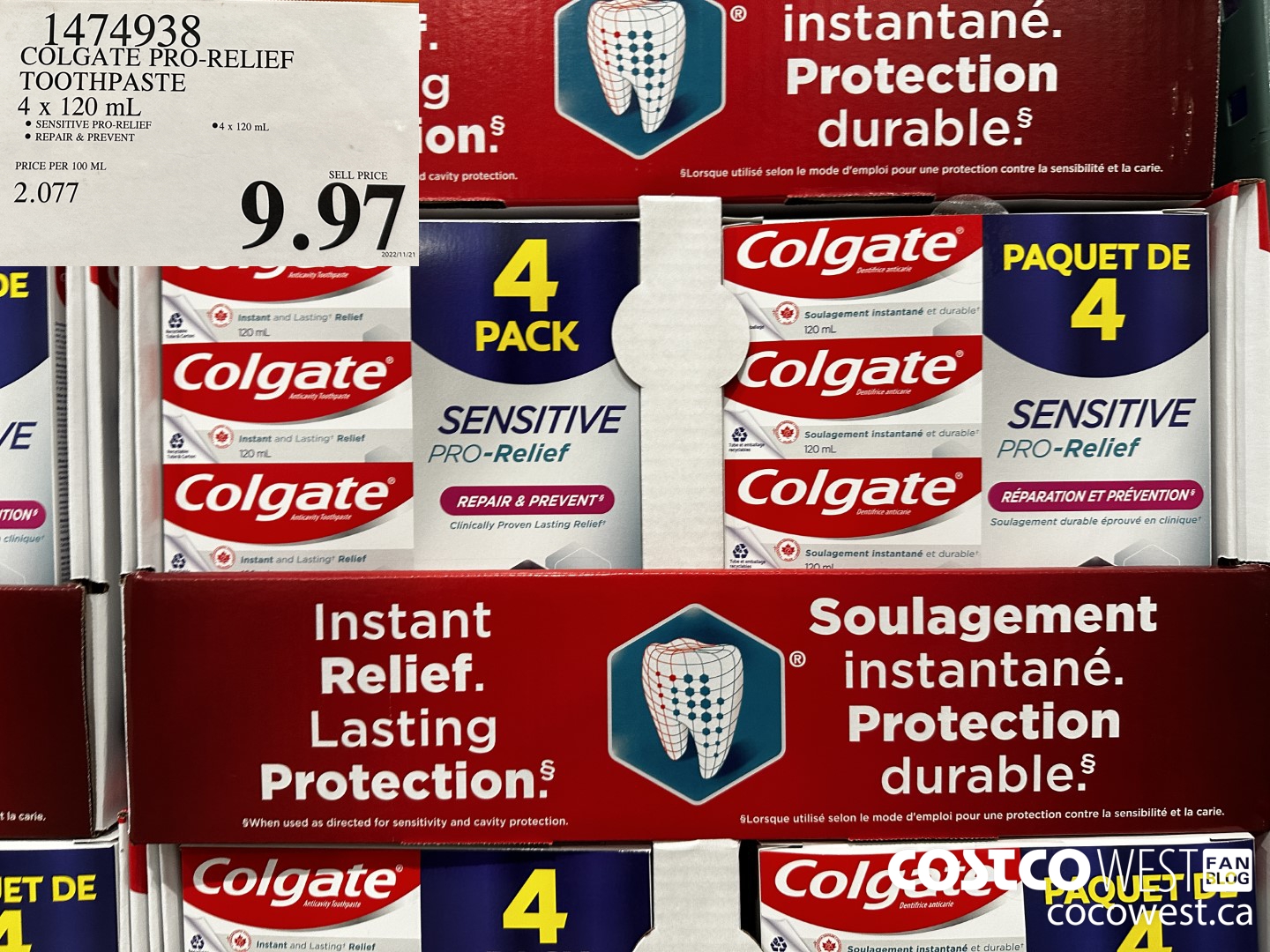 1474938 COLGATE PRO-RELIEF TOOTHPASTE 4 x 120 mL $9.97