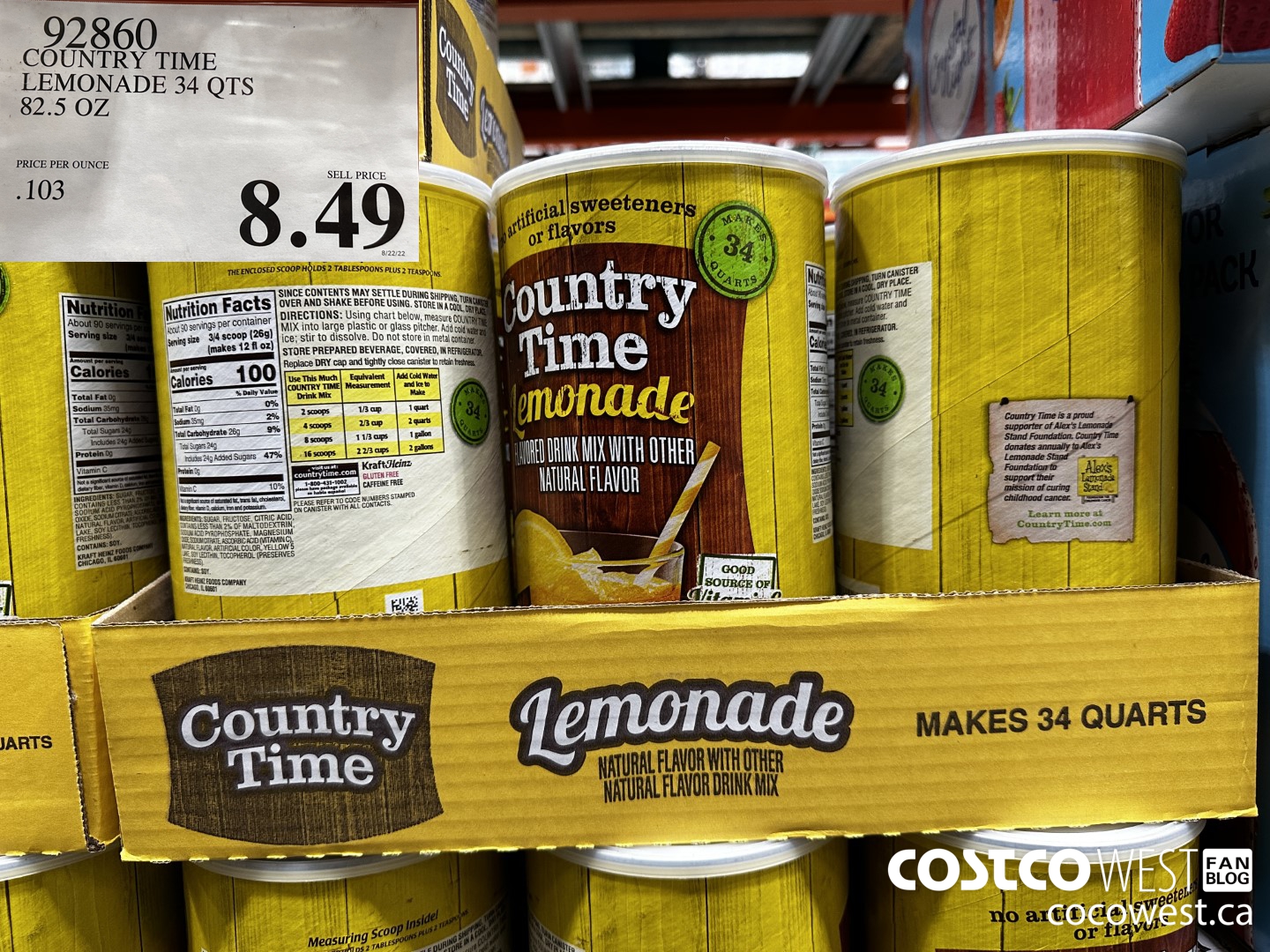 92860 COUNTRY TIME LEMONADE 34 QTS 82.5 OZ $8.49