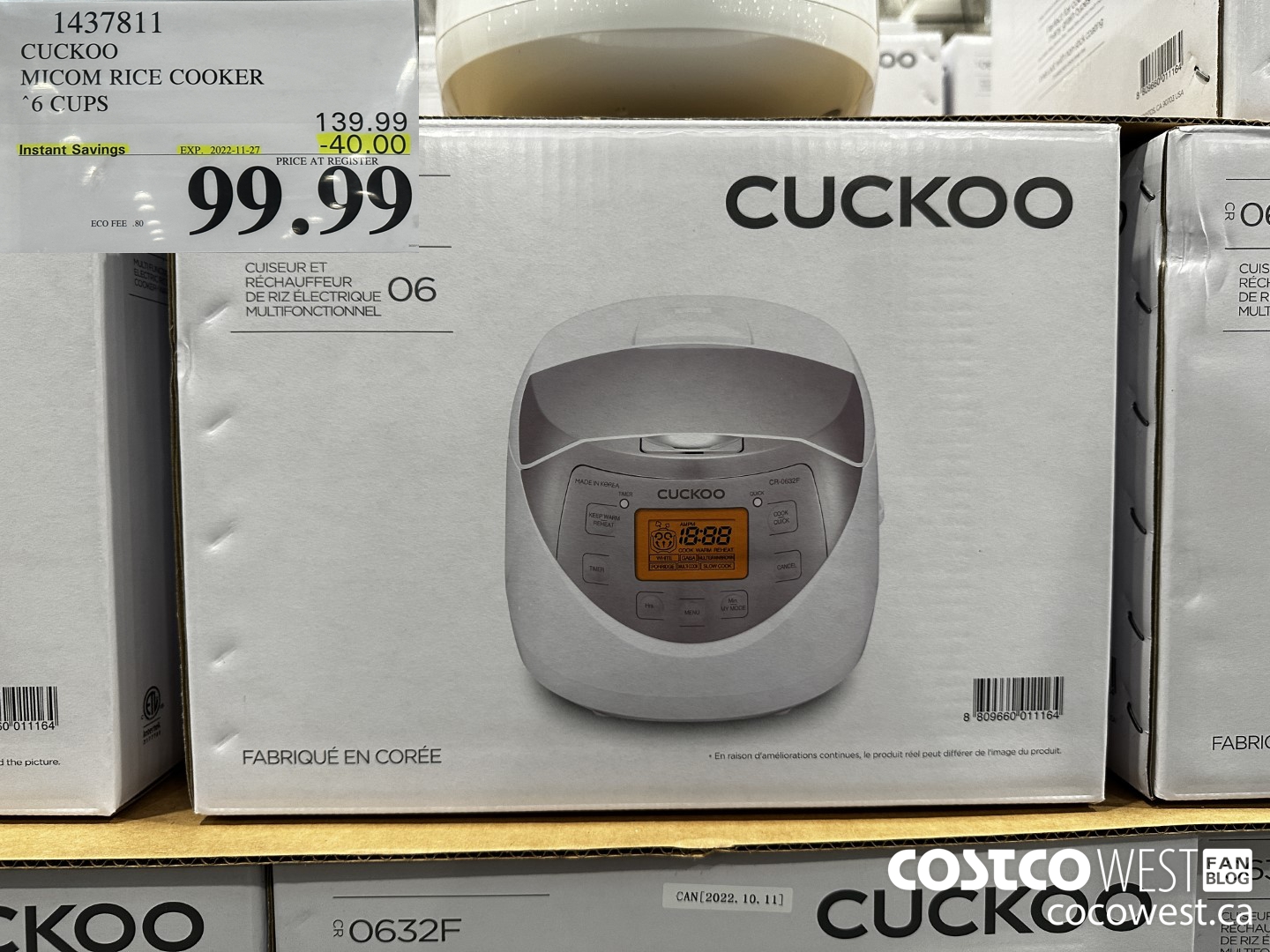 1437811 CUCKOO MICOM RICE COOKER 6 CUPS ($40.00 INSTANT SAVINGS EXPIRES ON 2022-11-27) $99.99