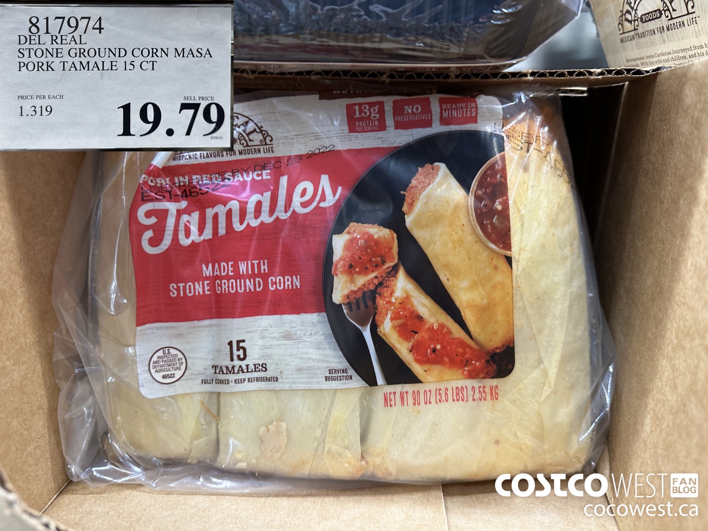 817974 DEL REAL STONE GROUND CORN MASA PORK TAMALE 15 CT $19.79