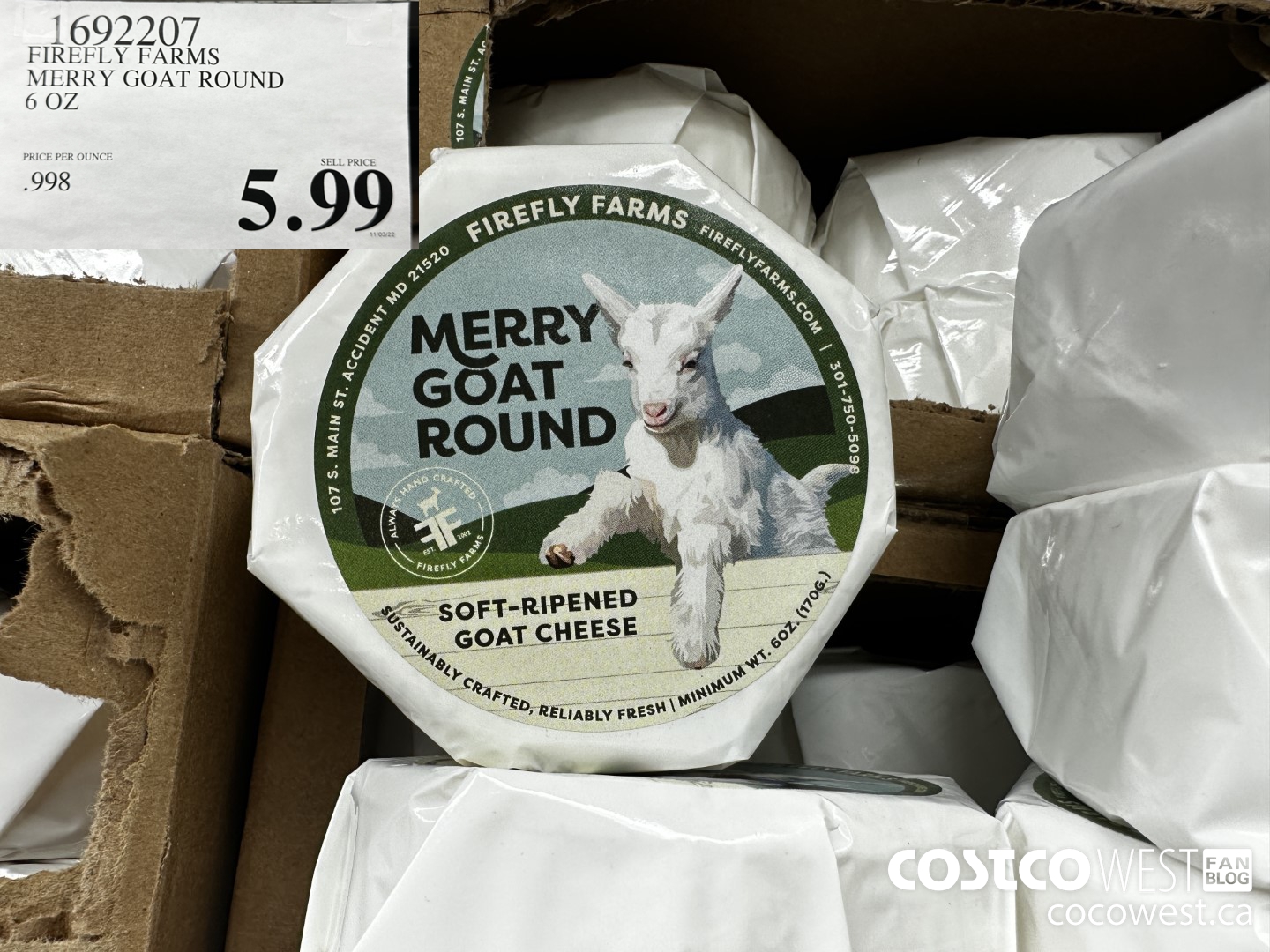 1692207 FIREFLY FARMS MERRY GOAT ROUND 6 OZ $5.99