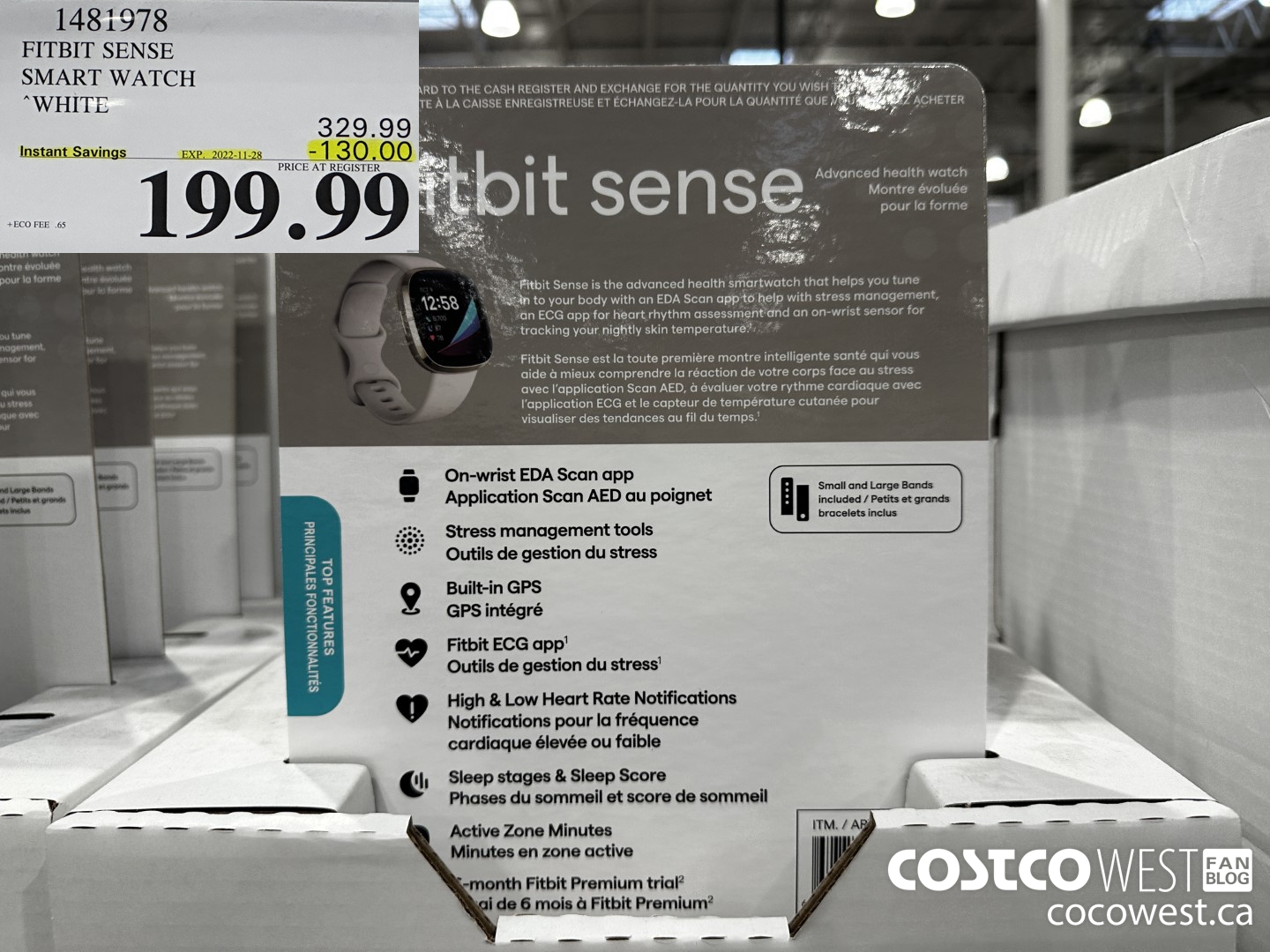 1481978 FITBIT SENSE SMART WATCH WHITE ($130.00 INSTANT SAVINGS EXPIRES ON 2022-11-28) $199.99