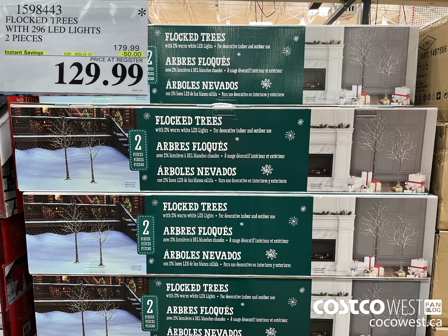 1598443 FLOCKED TREES WITH 296 LED LIGHTS 2 PIECES ($50.00 INSTANT SAVINGS EXPIRES ON 2022-11-13) $129.99