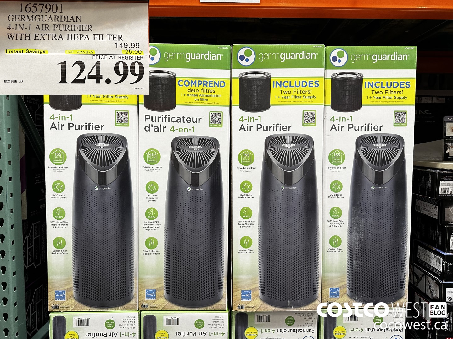 1657901 GERMGUARDIAN 4-IN-1 AIR PURIFIER WITH EXTRA HEPA FILTER ($25.00 INSTANT SAVINGS EXPIRES ON 2022-11-27) $124.99
