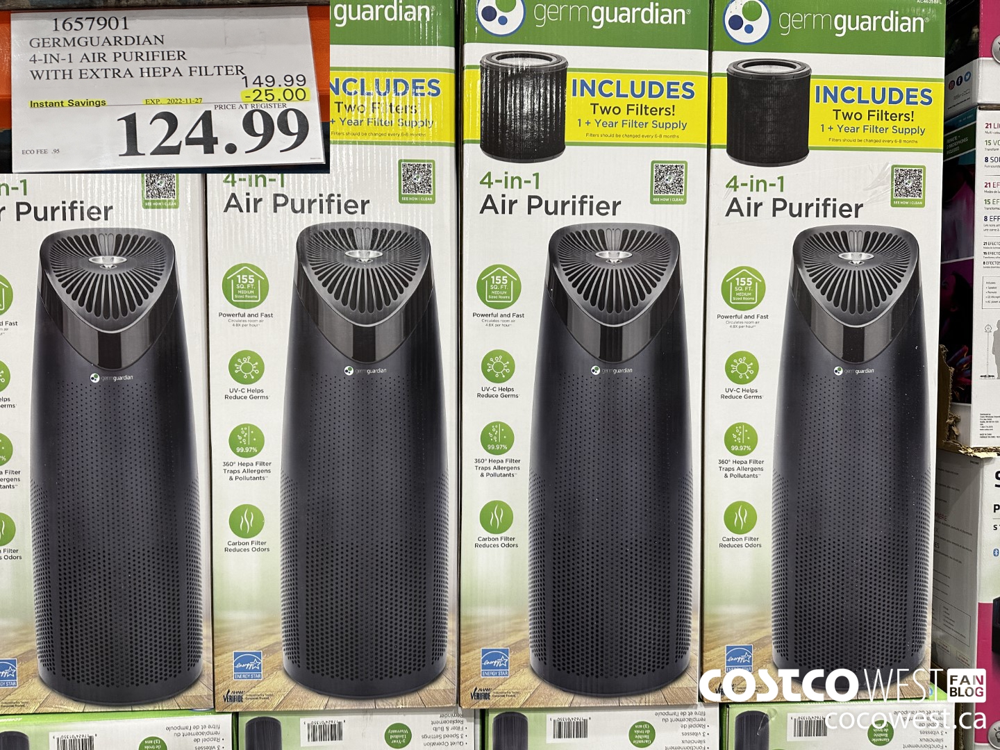 1657901 GERMGUARDIAN 4-IN-1 AIR PURIFIER WITH EXTRA HEPA FILTER ($25.00 INSTANT SAVINGS EXPIRES ON 2022-11-27) $124.99