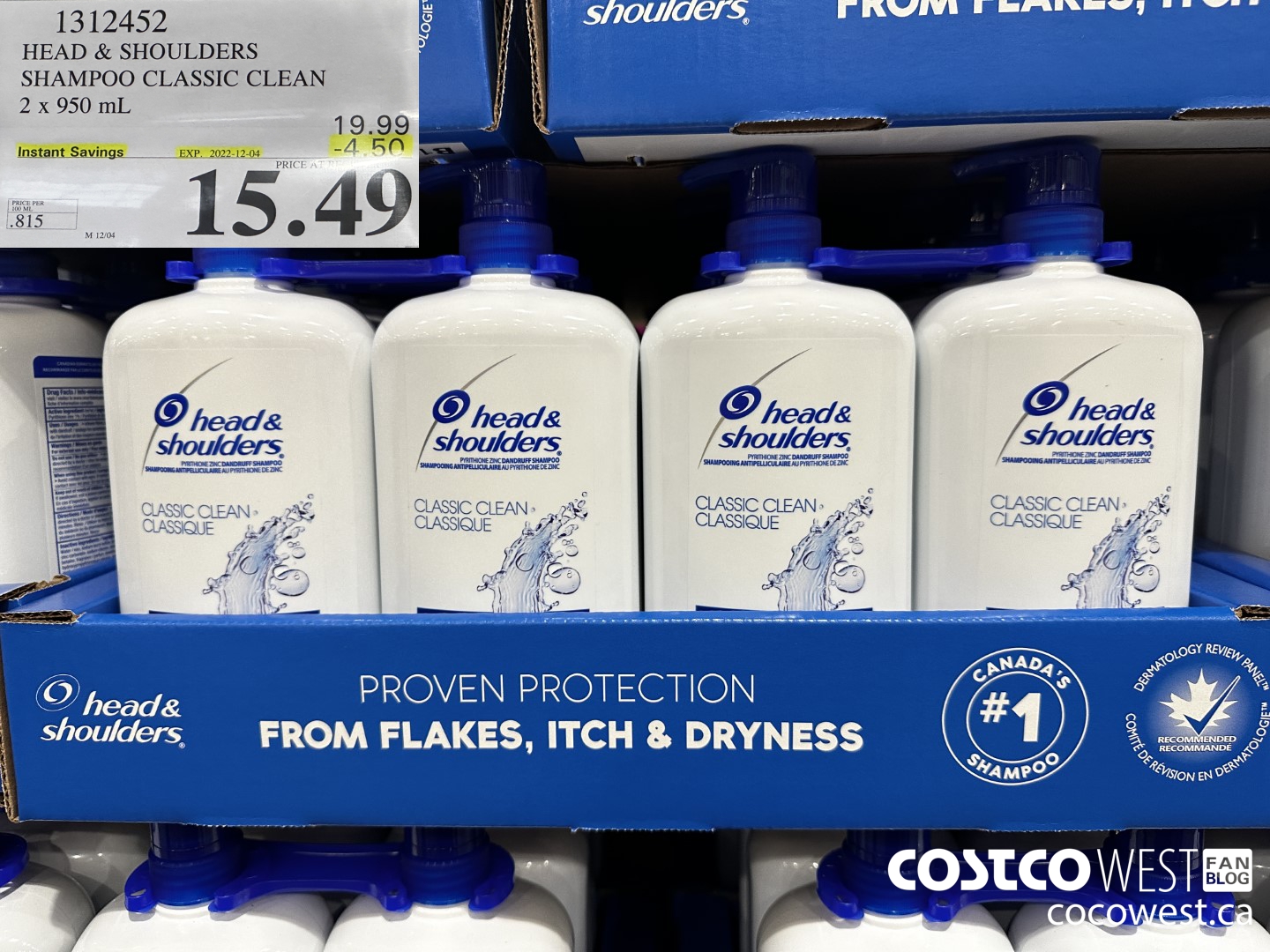 1312452 HEAD & SHOULDERS SHAMPOO CLASSIC CLEAN 2 x 950ml ($4.50 INSTANT SAVINGS EXPIRES ON 2022-12-04) $15.49