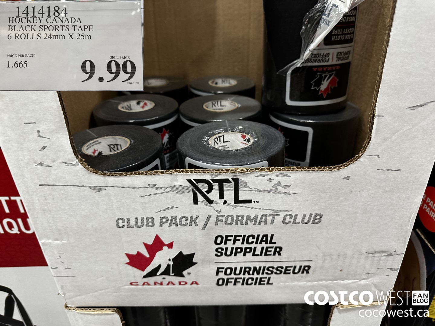 1414184 HOCKEY CANADA BLACK SPORTS TAPE 6 ROLLS 24 MM X 25 M $9.99