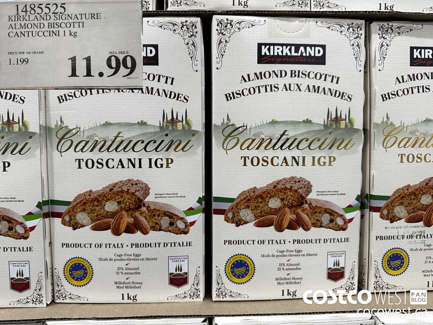 1485525 KIRKLAND SIGNATURE ALMOND BISCOTTI CANTUCCINI 1 kg $11.99