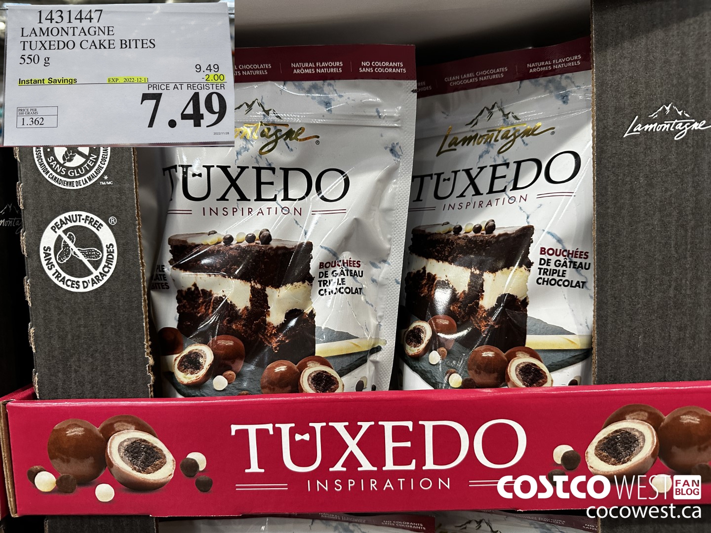 1431447 LAMONTAGNE TUXEDO CAKE BITES 550 g ($2.00 INSTANT SAVINGS EXPIRES ON 2022-12-11) $7.49