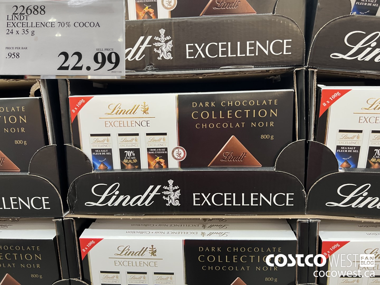 22688 LINDT EXCELLENCE 70% COCOA 24 x 35 g $22.99