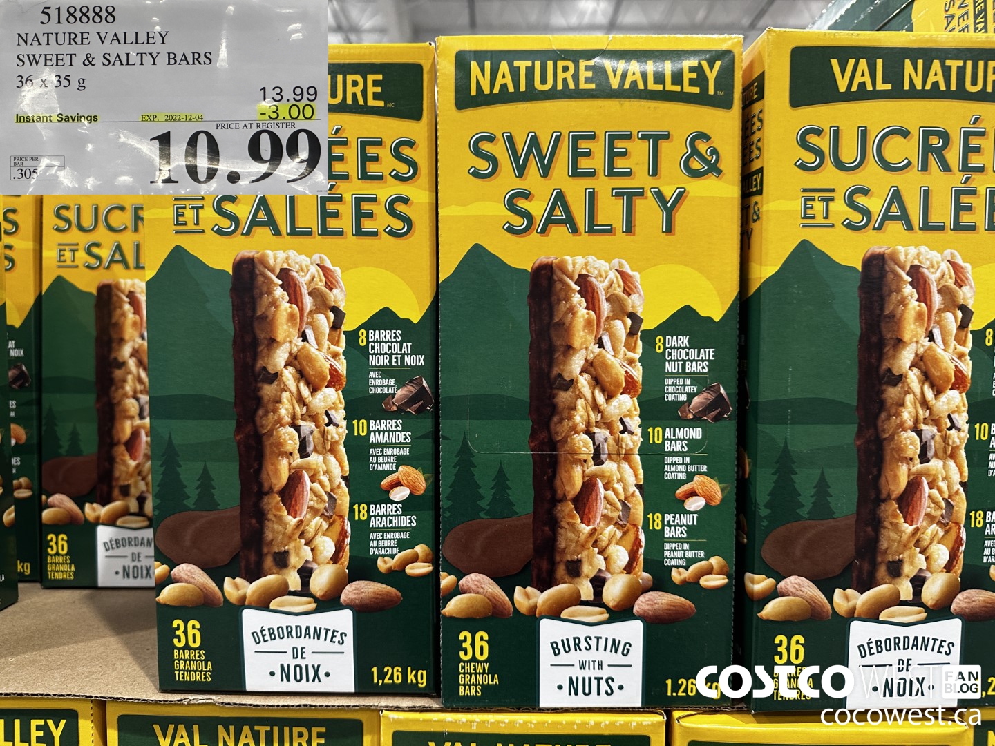 518888 NATURE VALLEY SWEET & SALTY BARS 36 X 35 G ($3.00 INSTANT SAVINGS EXPIRES ON 2022-12-04) $10.99
