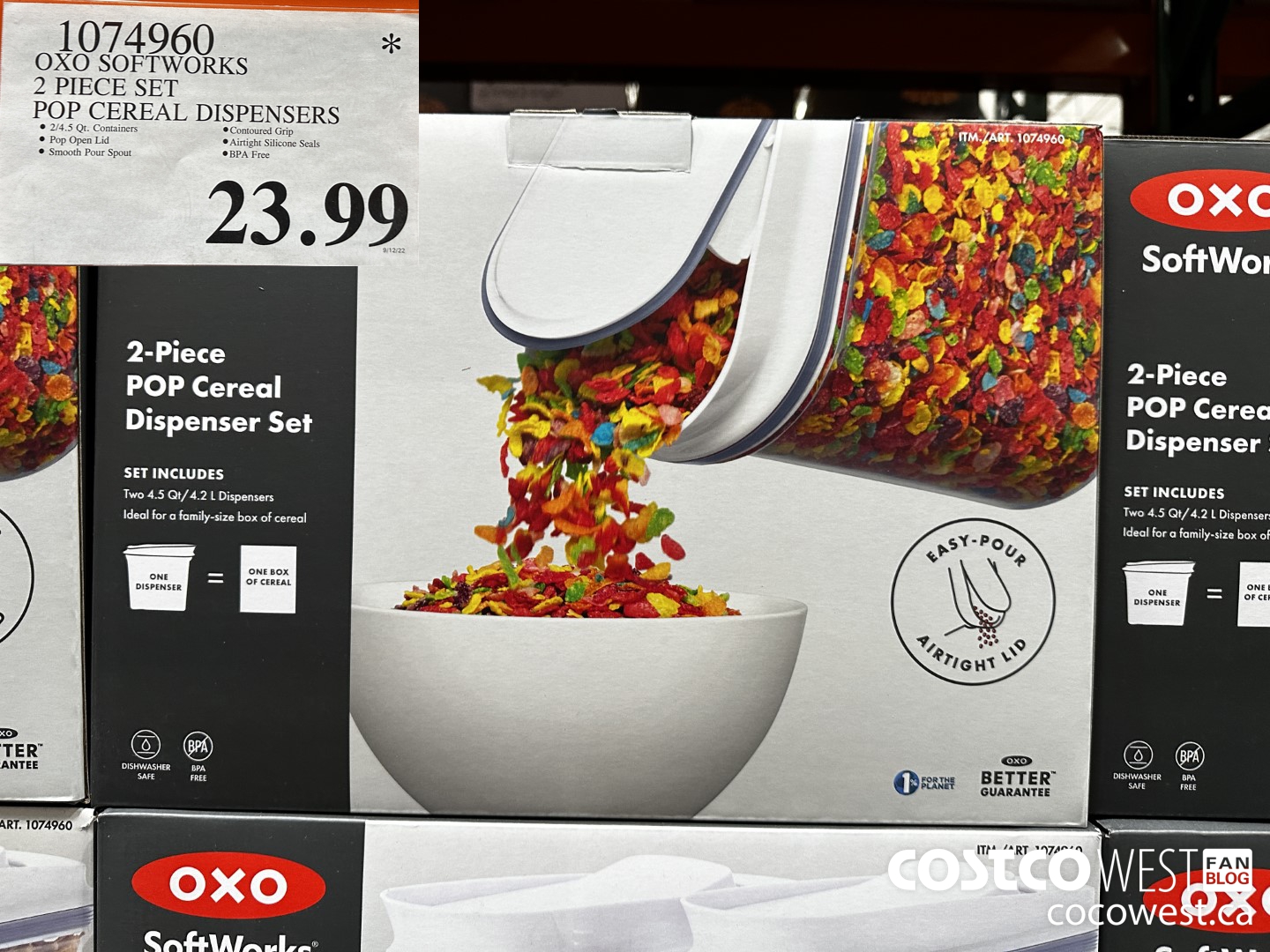 Oxo Softwoks Cereal Keeper, (2 pack) Pop Cereal Dispenser Set 4.5qt/4.2L  Each