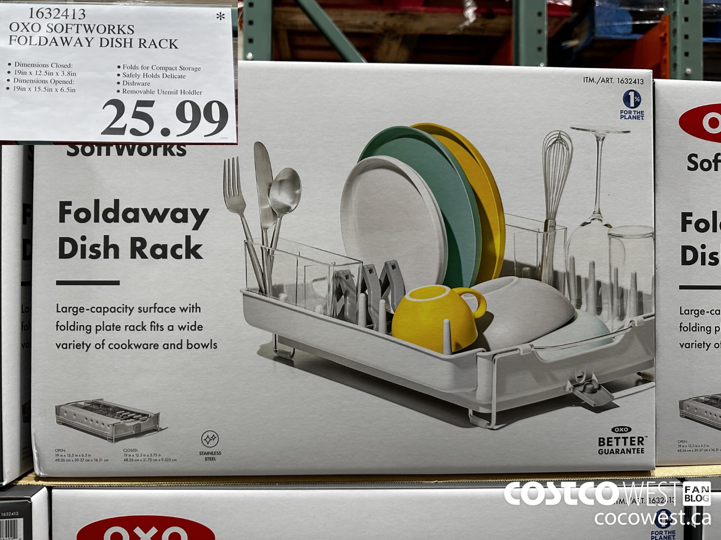 OXO SoftWorks Foldaway Dish Rack COSTCO 1632413 Silver & White