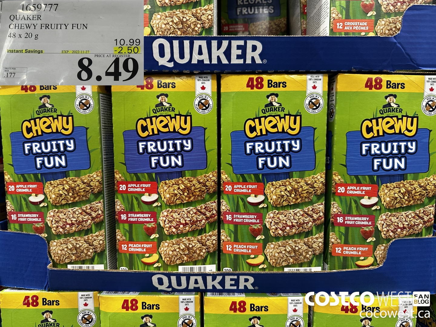 1659777 QUAKER CHEWY FRUIT FUN 48 X 20 G ($2.50 INSTANT SAVINGS EXPIRES ON 2022-11-27) $8.49