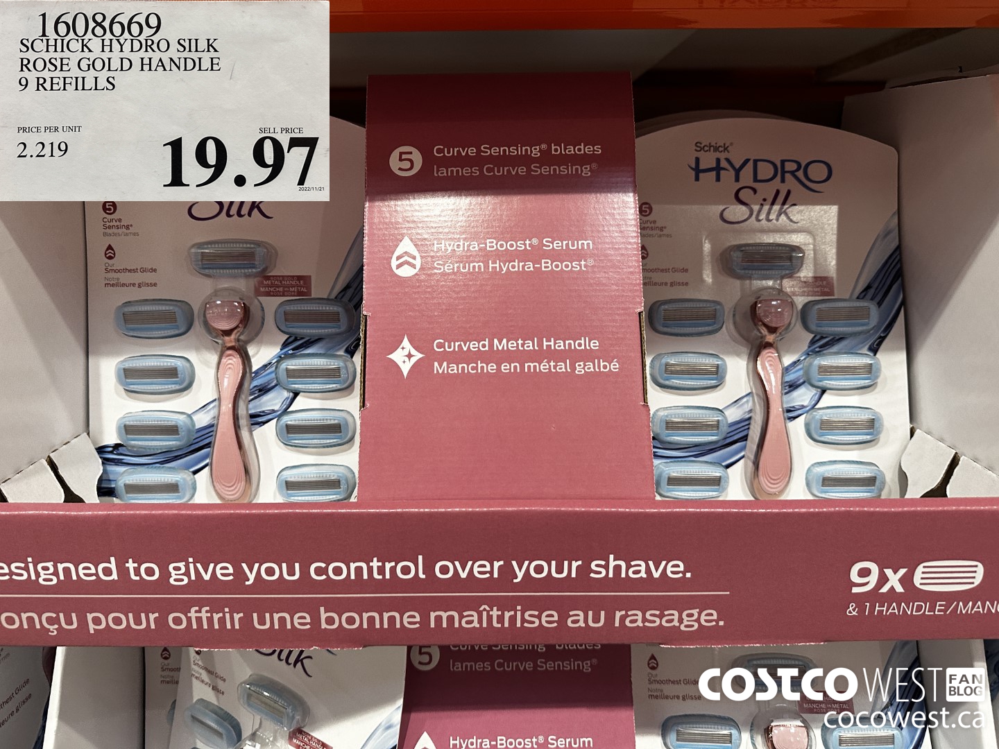 1608669 SCHICK HYDRO SILK ROSE GOLD HANDLE 9 REFILLS $19.97