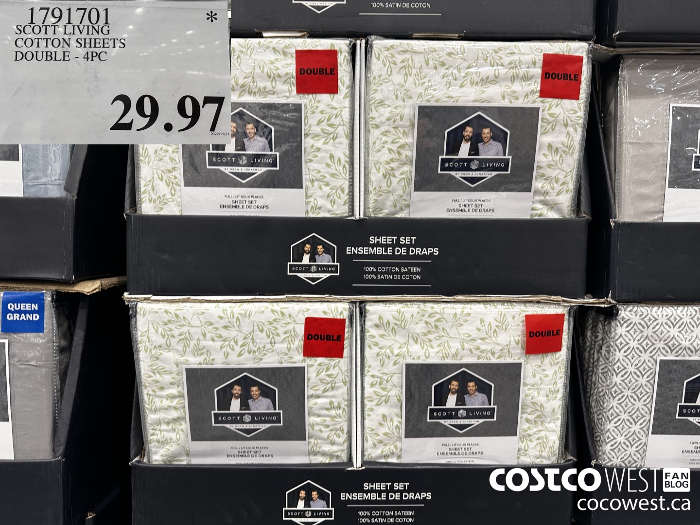 1791701 SCOTT LIVING COTTON SHEETS DOUBLE 4PC $29.97
